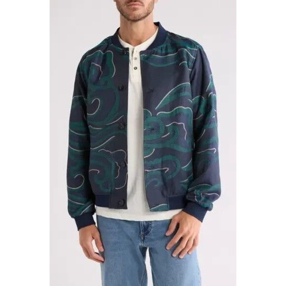 SCOTCH & SODA Bomber Jacket Mens Medium Blue Green Lightweight Jacquard $268 - Picture 1 of 10